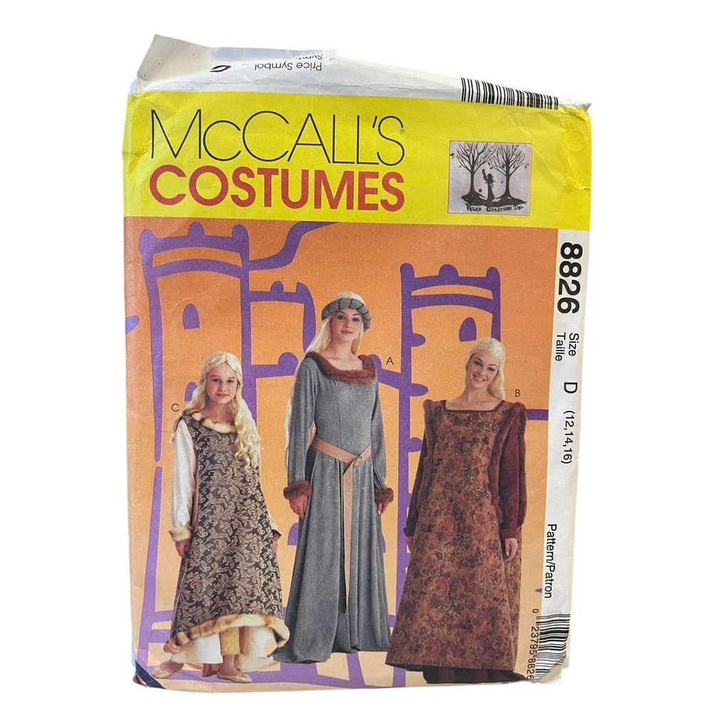 McCalls Sewing Pattern 8826 Costumes Medieval Misses Size‎ 12-16